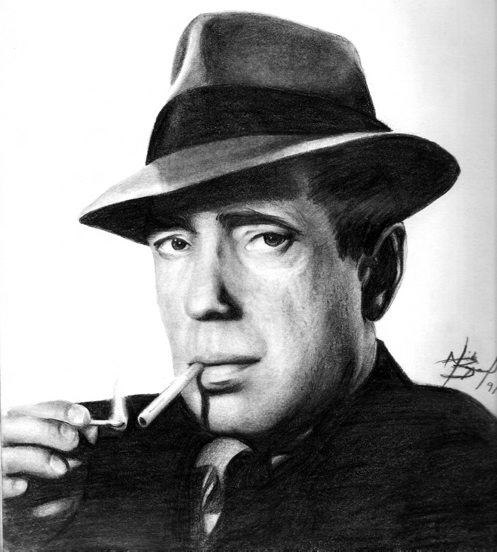 Dibujo en blanco y negro de Humphrey Bogart.